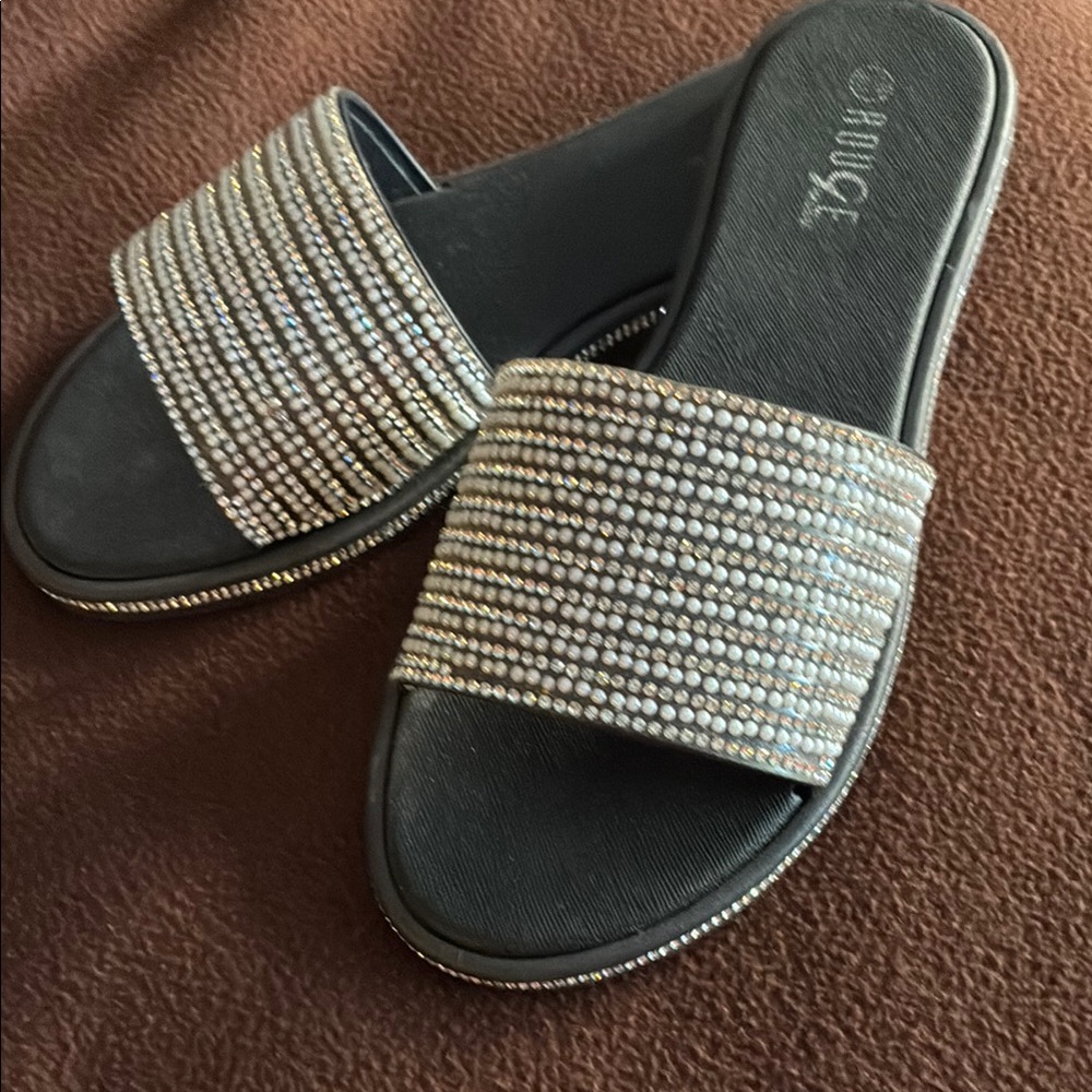 Rouge Black Sandals with Rhinestone Embellishments